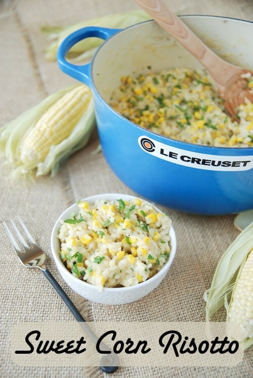 corn, risotto, butter, white wine, appetizer, entree, parsley, chicken stock