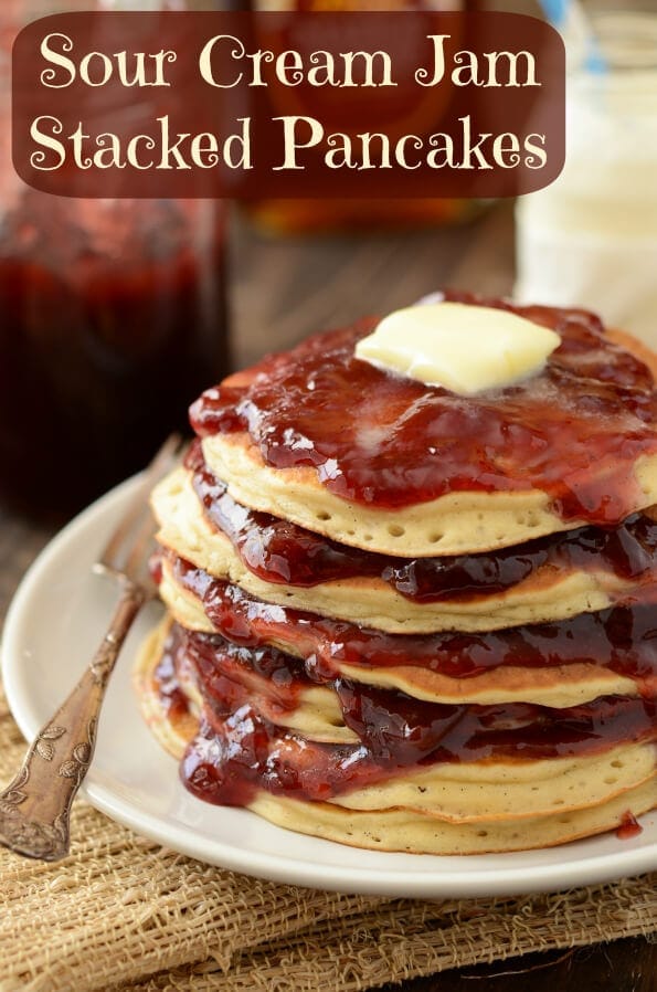 Sour Cream Jam Stacked Pancakes from www.thenovicechefblog.com