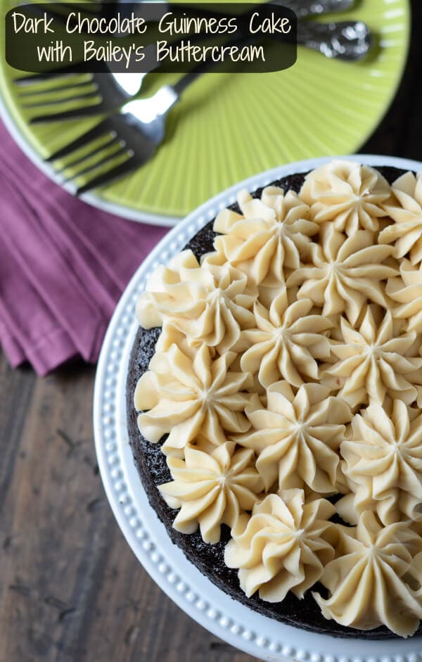 Dark Chocolate Guinness Cake with Bailey's Buttercream from thenovicechefblog.com