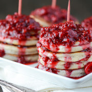Homemade Pancakes with Raspberry Sauce from thenovicechefblog.com